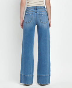 Vervet High Rise Raw Hem Wide Leg Jeans