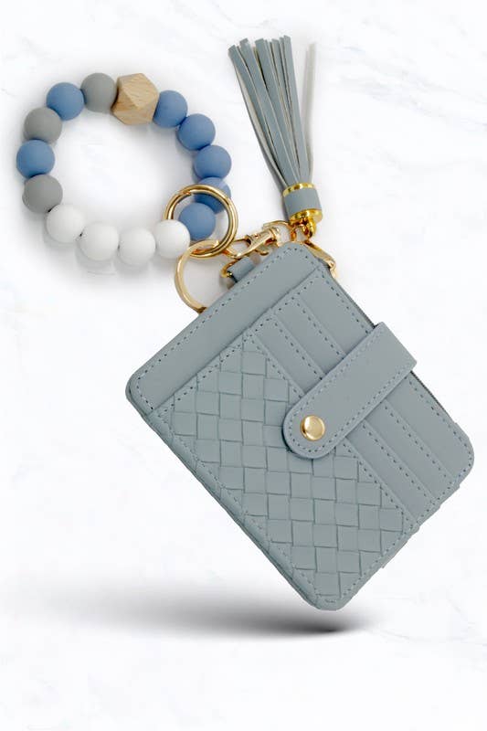 Silicone Bead Gold Holder Keychain: BLUE GREY