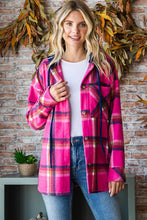 Load image into Gallery viewer, Magenta Checked Shacket w/Hoodie