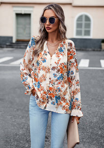 Multi Color Floral Button Down Top