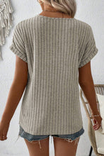 Load image into Gallery viewer, Ribbed Notched V-Neck Buttoned Top