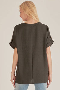 Black Button Sleeve Top