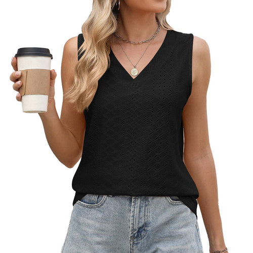 Black Eyelet V Neck Tank