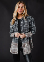 Load image into Gallery viewer, Gray, Black &amp; White Plaid Flannel