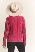 Load image into Gallery viewer, Red Mineral Washed Cable Sweater