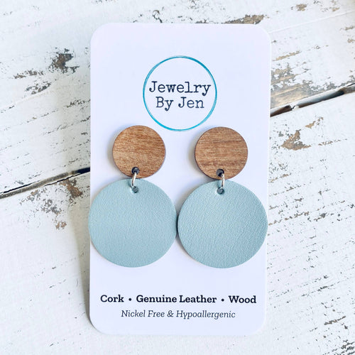 Wood Stud Earrings (Medium): Dusty Blue