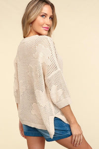 Oatmeal Loose Fit Floral Netted Sweater