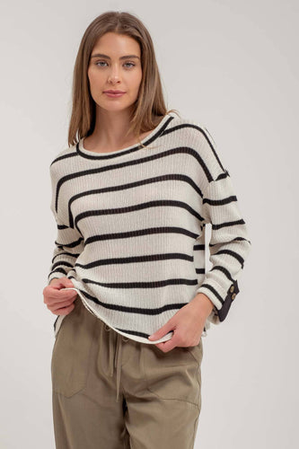 Black Stripe Cuffed Top