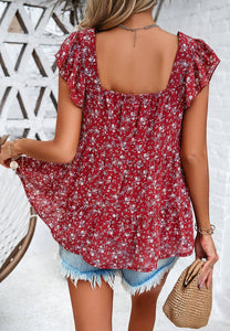Red Ditsy Floral Print Ruffle Tiered Top