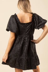 Black Sq Neck Jacquard Dress