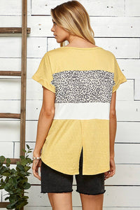 Yellow Leopard Color Block Top