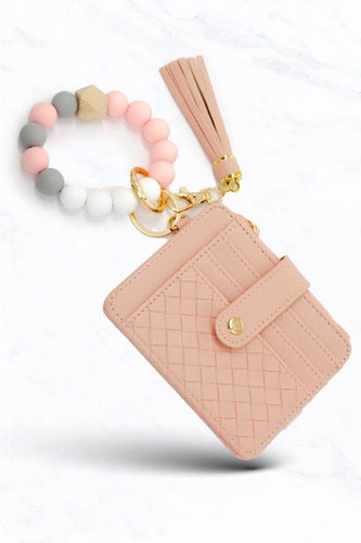 Silicone Bead Gold Holder Keychain: Peach Pink