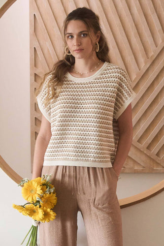 Khaki Stripe Crochet Top