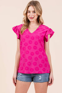 Fuchsia Ruffle Sleeve Top