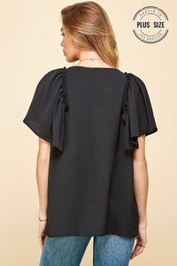 Black Ruffle Sleeve Top