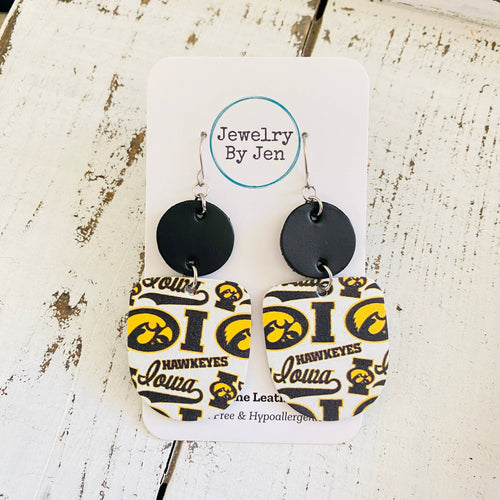 Iowa Hawkeyes Collage Boho Dangle Leather Earrings