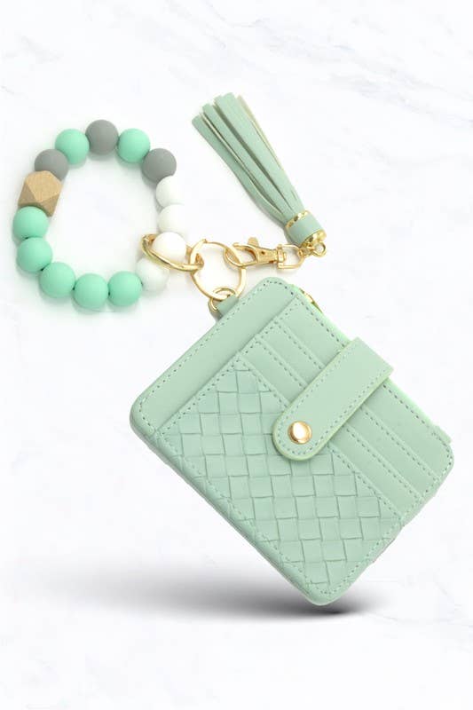 Silicone Bead Gold Holder Keychain: Mint