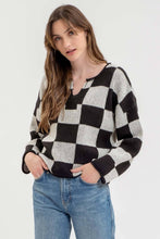 Load image into Gallery viewer, Black Checkered Split Neck Sweater