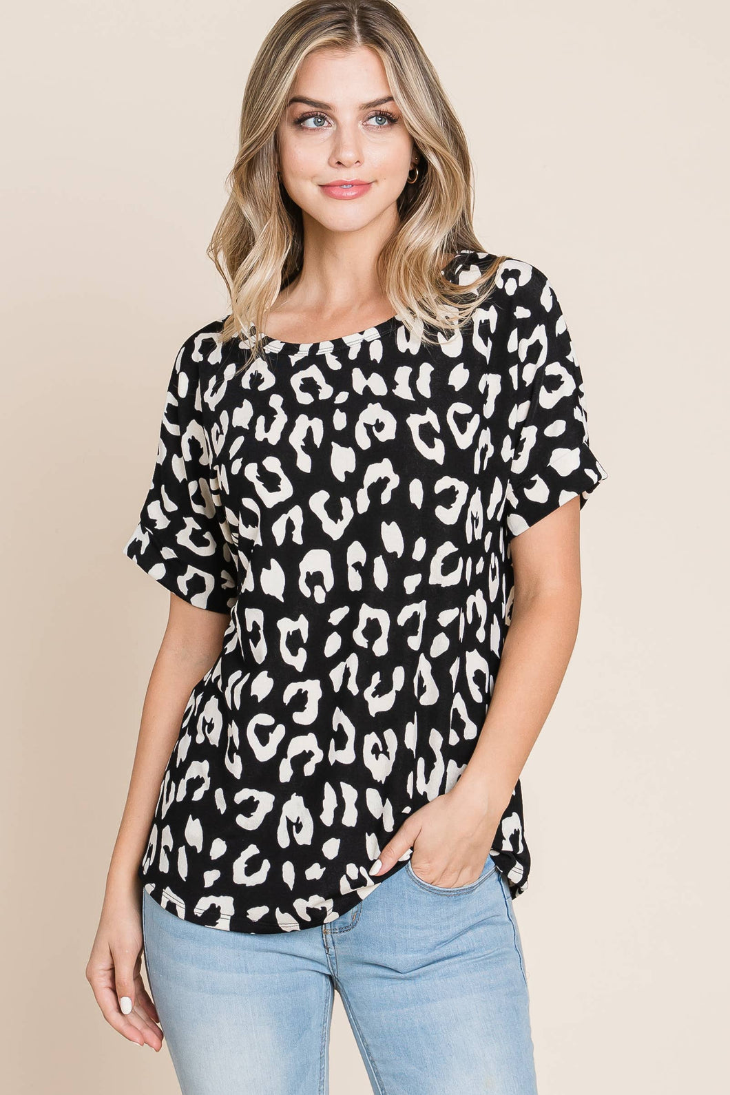 Black Animal Print Top