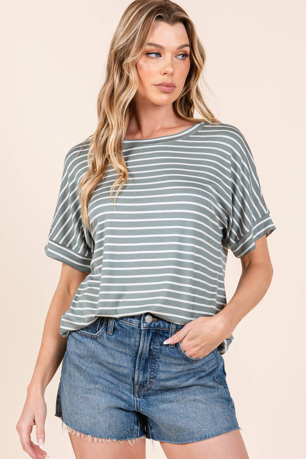 Dusty Olive Stripe Top