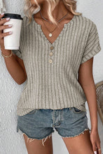 Load image into Gallery viewer, Ribbed Notched V-Neck Buttoned Top