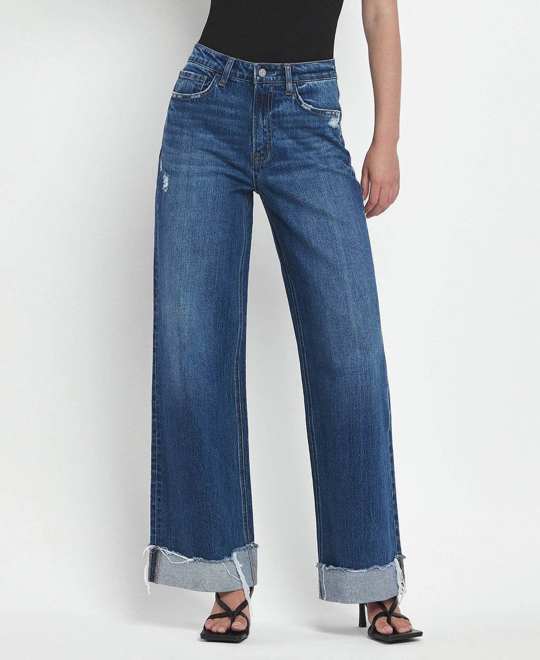 Vervet Super High Rise Cuffed Baggy Wide Jeans