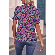 Load image into Gallery viewer, Navy Floral Print Elastic Sleeves Top