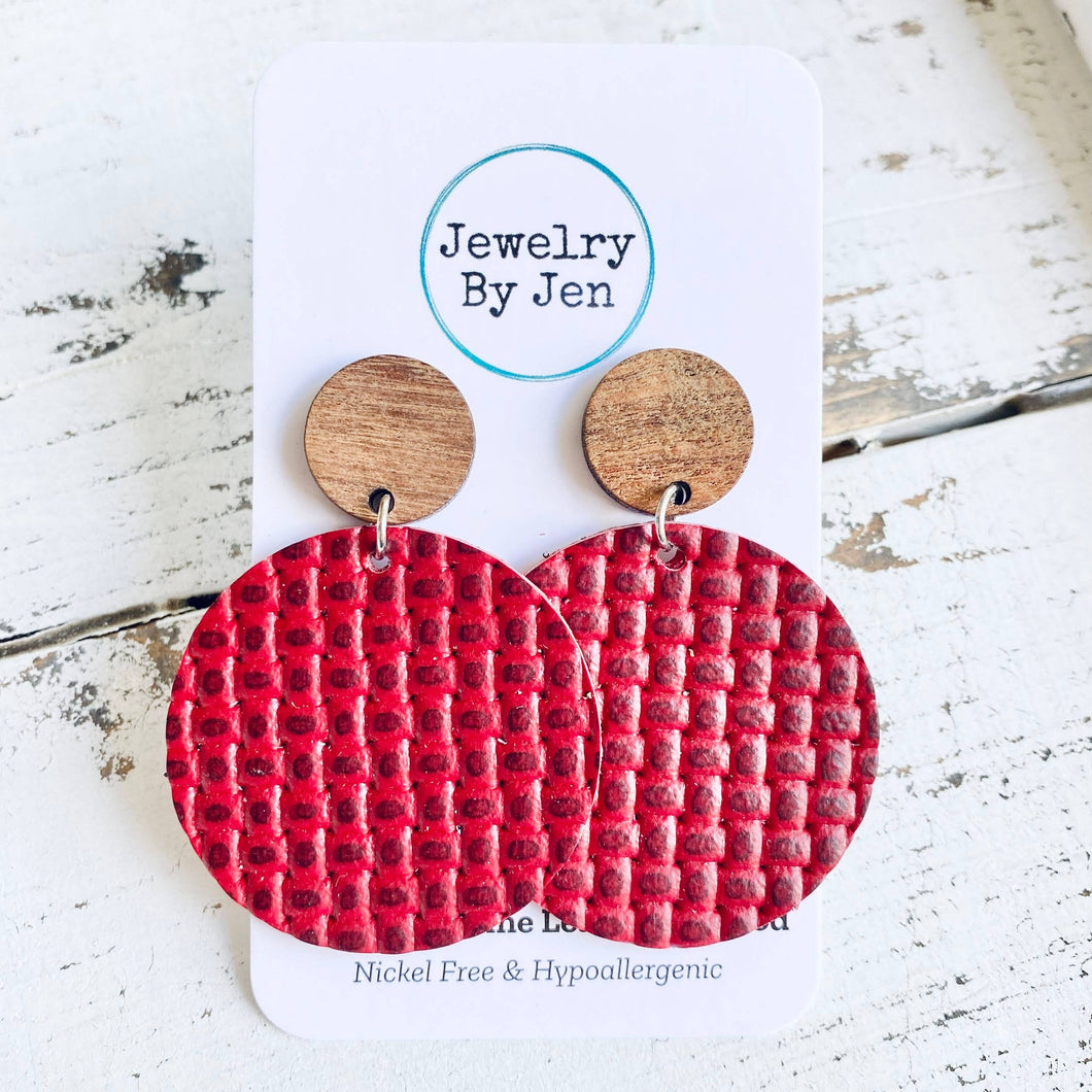 Wood Stud Earring: Berry Red Weaved Earrings