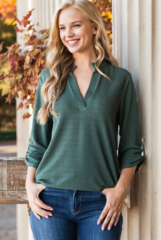 Hunter Green Mandarin Collar Top