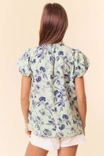 Load image into Gallery viewer, Sage Cotton Floral Print Ruffle Top