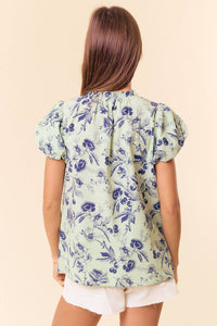 Sage Cotton Floral Print Ruffle Top