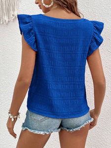 Blue Square Collar Ruffled Tank