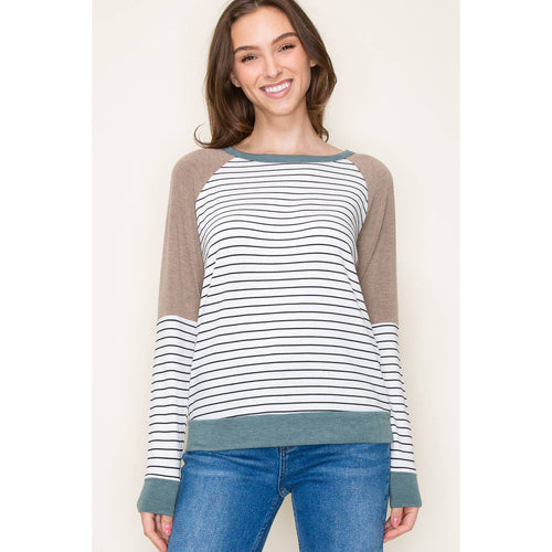 Ivory/Mocha Color Block Stripped Top