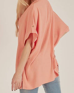 Coral Button Sleeve Top