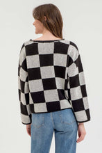 Load image into Gallery viewer, Black Checkered Split Neck Sweater