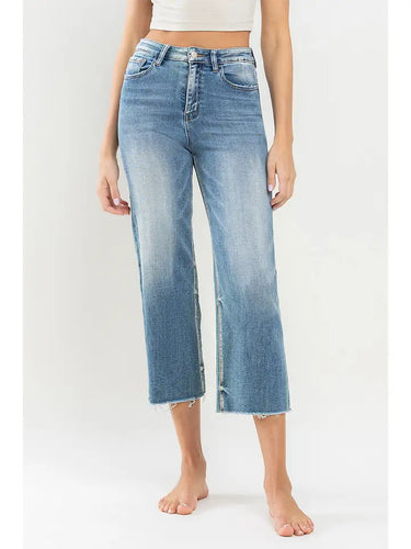 Vervet Super High Rise Raw Hem Wide Leg Jeans