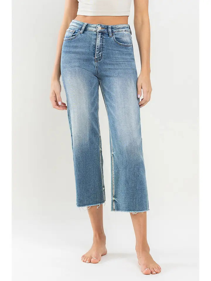 Vervet Super High Rise Raw Hem Wide Leg Jeans