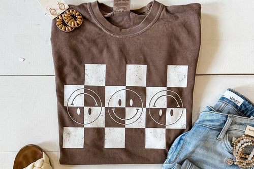 Espresso Checkerboard Happy Face Graphic Tee