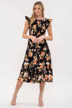 Load image into Gallery viewer, Black Smocked Tiered Floral Dress