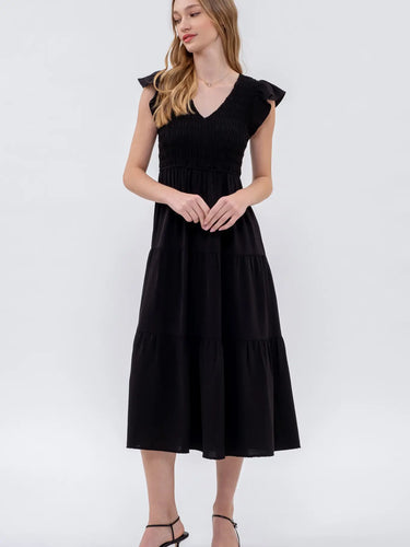 Black Flutter Sleeve Maxi Dress