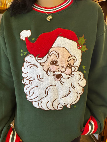 Green Embroidered Santa Crew Neck