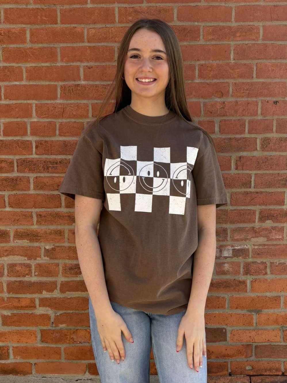 Espresso Checkerboard Happy Face Graphic Tee