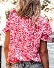 Load image into Gallery viewer, Pink Abstract Ruffle Sleeve Buttoned Top