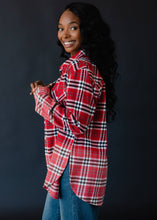 Load image into Gallery viewer, Red, White &amp; Black Plaid Flannel