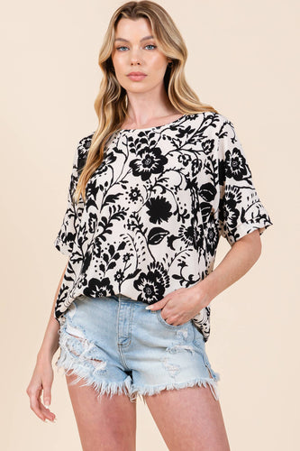 Black & Taupe Floral Top