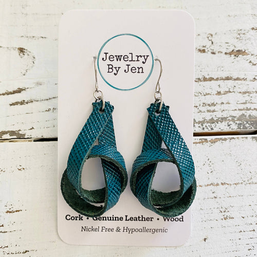 Knot Earrings: Dark Teal Saffiano Earrings