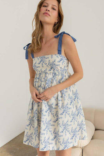 Blue Floral Tie Strap Dress