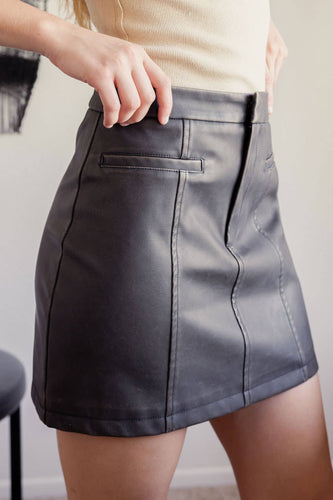 Drk Brown Washed Faux Leather Mini Skirt