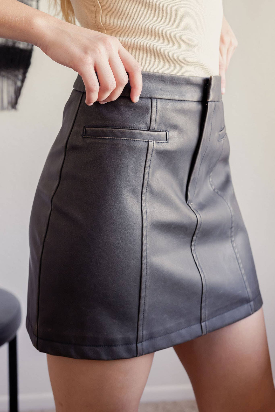 Drk Brown Washed Faux Leather Mini Skirt