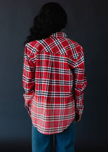 Load image into Gallery viewer, Red, White &amp; Black Plaid Flannel